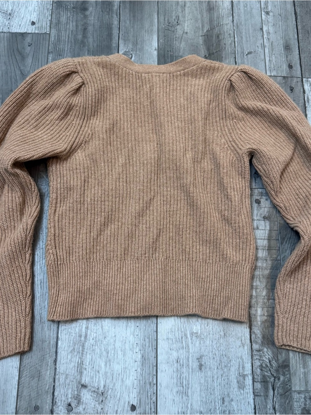 Reformation Fossi Puff Sleeve Cashmere V-Neck Button Down Cardigan Small Camel - Picture 5 of 7